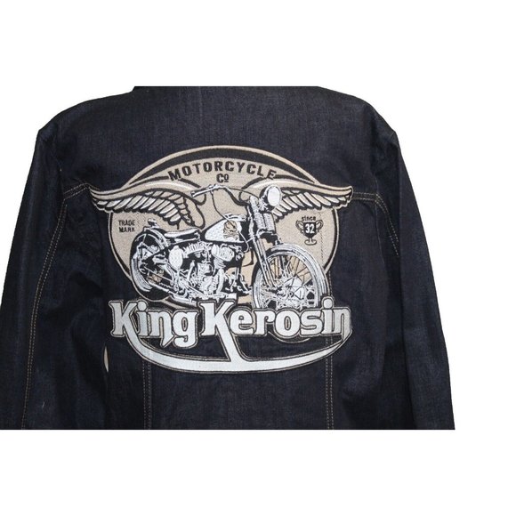 KING KEROSIN Jean Jacket American Biker Kerosene Dark Denim Skull Embroidered XL - Picture 8 of 8